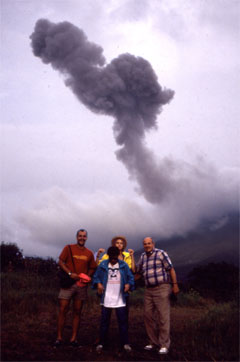 California Native tour group poses by Costa Rica's Arenal Volcano